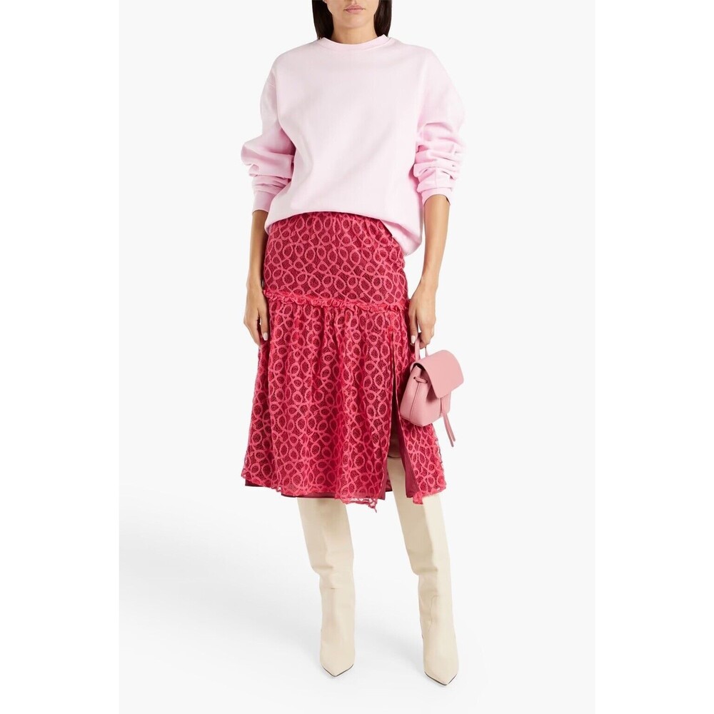 Walter Baker Cerise Hydee Ruffle-Trimmed Crochet Lace Skirt 0